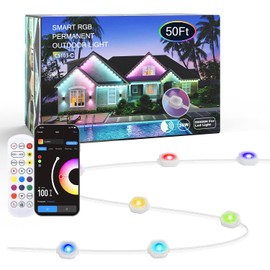 WISELUME 50FT Permanent Outdoor Lights, Smart RGB Color-Changing LED Eaves Lights, Waterproof Exterior Lights for House Trim, App Control, Perfect for Game Day, Christmas, and Daily Lighting