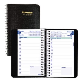 Blueline 2024 Essential Daily Pocket Planner, Appointment Book, 12 Months, January to December, Spiral Binding, 6" x 3.5", Bilingual, Black (C1501.81BT-24)