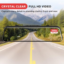 Pyle Dual Dash Cam Rearview Mirror, 1080p Full HD Front and Rear Car Camera with Night Vision, G-Sensor, Loop Recording, 9.66” Touchscreen, Backup Cam, Motion Detection, Wide-Angle Lens, 12" x 2" x 3"