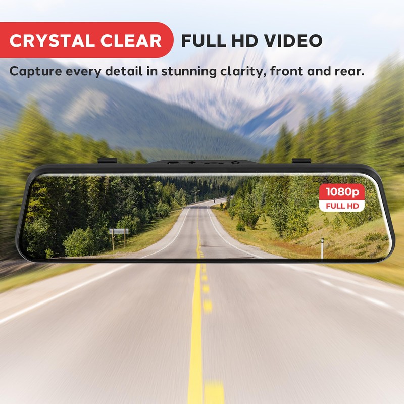 Pyle Dual Dash Cam Rearview Mirror, 1080p Full HD Front