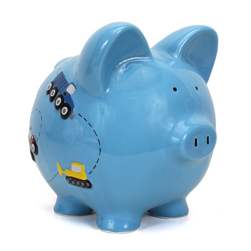 Child to Cherish Ceramic Piggy Bank for Boys, Construction Trucks,