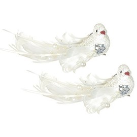 Premier Christmas Decoration 16cm 2 Pack Clip on Birds with Beads - White