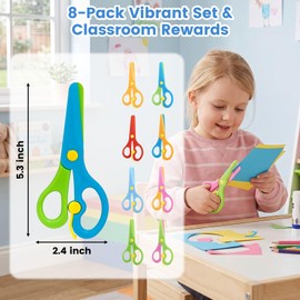 LovesTown Kids Scissors, 8PCS Blunt Tip Training Safety Scissors Stocking Stuffer for Toddler & Children, Anti-Pinch Design, Child Hand-Eye Coordination Development, Art Craft Cutting Paper Supplies