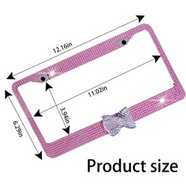 AUCELI Bling License Plate Frame, 2 Pack Stainless Steel Crystal Bow Car Plate Covers, US Vehicle License Bracket Holder with Rhinestone Mounting Bolts, Sparkly Car Accessories for Women (Pink/White)
