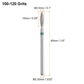 HARFINGTON 10pcs 100-120 Grits Diamond Grinding Bit 2.5mm Oval Head 2.35mm Shank 10mm Length Stone Sanding Drill Bits Rotary Tool for Ceramic Glass Nails Grinding Polishing