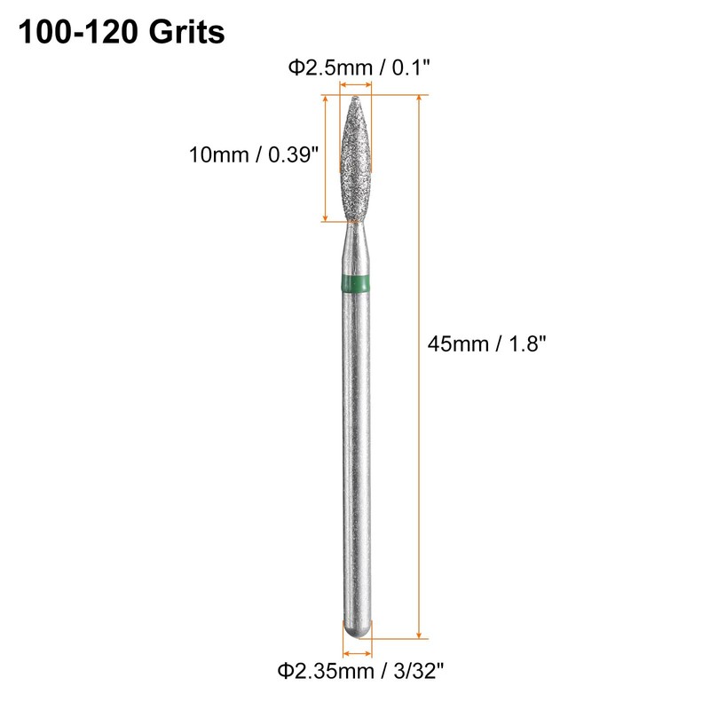 HARFINGTON 10pcs 100-120 Grits Diamond Grinding Bit 2.5mm Oval Head