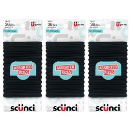 Scunci No Damage Assorted Size 4mm & 2mm Elastics, 36 Count (3-Pack)
