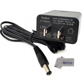Yealink PS5V2000US Power Supply Adapter 5V 2A - Compatible with Yealink SIP Phones: T54W, T29G, T46S, T46U, T48S, T48U, T52S, T54S, T56A, T58V, T58A, Bundle with Global Teck Microfiber Cloth