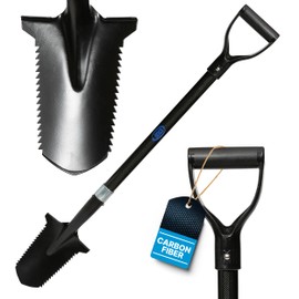 CKG Carbon Metal Detecting Shovel Digging Tool with Double Serrated Blade – Lightweight Digger Garden Root Cutter, Spade Professional Metal Detector Accessories, Single