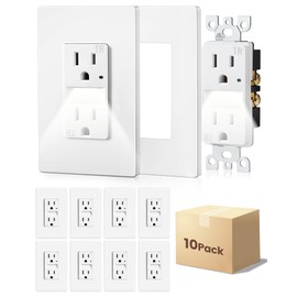 SURAIELEC 15AMP Outlet with Guidelight, Dusk to Dawn Night Light, 6000K Cool White LED Guide Light, Tamper Resistant Electrical Receptacle, ETL Listed, Screwless Wall Plate Included, White, 10 Pack
