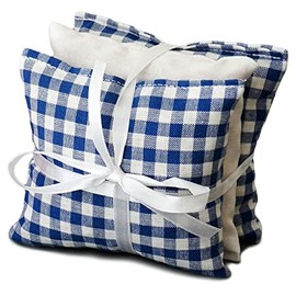 Sage Scented Pillow Herb Cushion Set of 3 9 x 9 cm Blue / White / 100% Pure Sage Aroma Cushion