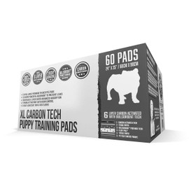 Bulldoglogy Carbon Black Puppy Pee Pads with Adhesive Sticky Tape - Extra Large Charcoal Housebreaking Dog Training Wee Pads (24x35) (60-Count, Black)