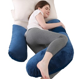 Anfrandce Pregnancy Pillows, Maternity Pillow and Pregnancy Must Haves, Full Body Pillow for Pregnancy Women with Removable Cotton Cover, Dark Blue
