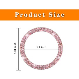 Damwot 2PCS Push Start Button Ring,Bling Rhinestone Car Engine Start Stop Decoration Ring, Cute Car Accessories,Bling Car Accessories for Women Interior(Pink)