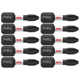 BOSCH ITPH2R1B 10-Pack 1 In. Phillips #2R Impact Tough Screwdriving Reduced Insert Bits