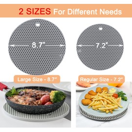 Tonbbow Large Silicone Trivets for Hot Dishes, Heat Resistant Pot Holders, Non Slip Hot Pads for Kitchen, Hot Pots and Pans, Countertops, Grey, 7 Inch and 9 Inch, 4 Pack
