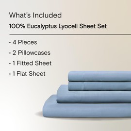 Sijo AiryWeight Tencel Sheet Set, 100% Lyocell Derived from Eucalyptus, Buttery Soft, Architectural Digest 2022 Best Cooling Sheets Winner - 4pc - 2 Pillowcases 1 Fitted 1 Top (Sky, King)