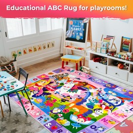 QUOKKA Small Classroom Girl Rug for Kids - 60x41 ABC Rugs for Playroom - Bedroom Alphabet Learning Area Rug - Girls Toddler Rugs Boys and Girls - Kids Room Carpet