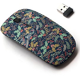 CJCBROES 2.4G Wireless Mouse with Cute Pattern Design for All Laptops and Desktops with Nano Receiver - Christmas Holly Leaves