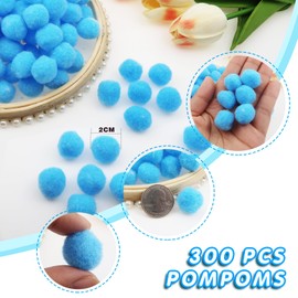 TOAOB 300 Pieces Pompoms 20 mm Small Blue Pompom Fluffy Plush Set Balls Art Bobble for Funny DIY Creative Crafts