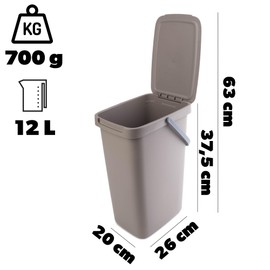 KADAX Waste Bin with Lid and Handle, Plastic Waste Bin, Waste Separation Rubbish Bin, Rectangular Waste Bin with Hinged Lid (Brown, 12 L)