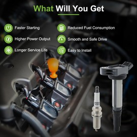 partszen UF487 Ignition Coil 6619 Spark Plug Set 3.5L for Lexus ES350 07-18 RX350 07-15 RX450h 10-15 for Toyota Avalon 05-18 Camry 07-17 Highlander 08-17 RAV4 06-12 Sienna 07-16 Venza 09-16