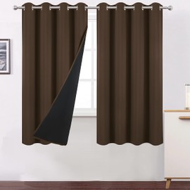 LEMOMO 100% Blackout Chocolate Brown Curtains with Black Lining/52 x 63 Inch/Set of 2 Panels Thermal Insulated Room Darkening Curtains for Bedroom