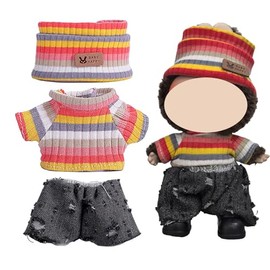 Clothes Set Compatible with 17cm Doll, Rainbow Hat and Overalls Set for mini Dolls Accessories Suit, Cute Clothes for 15cm Doll Dress up Unique Style (C)