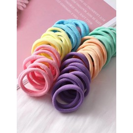 AL KASEEN Black Hair Ponytail Holder Rubber Bands Ties Soft Elastic No Damage Seamless Stretchable Non-Slip Cotton, Thick Thin, Scrunchies for School Girls, Kids, Women (Pastel Colors, 60)