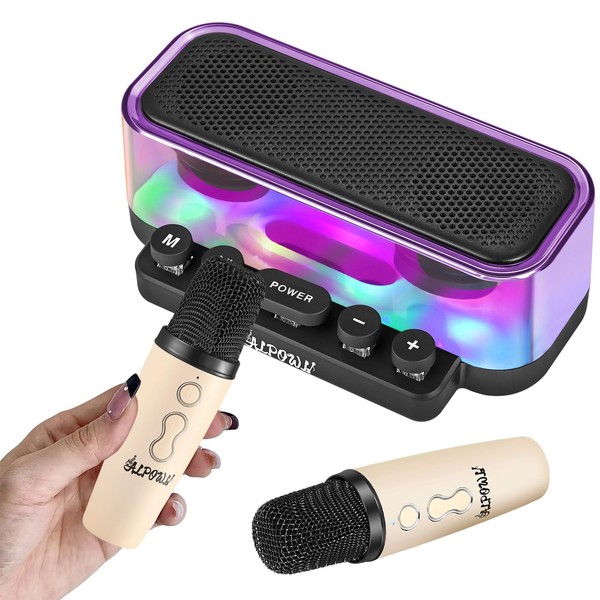 ALPOWL Z6 - Máquina de karaoke para adultos y niños, altavoz Bluetooth portátil con 2 micrófonos inalámbricos, luces de fiesta, regalos perfectos para cumpleaños, fiesta en casa, máquina de karaoke compatible con modo FM para ocio