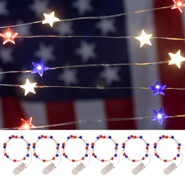 ZELUXDOT 6 Packs 6.6ft 20 LEDs Star Fairy Lights Battery Operated,4th of July Decorations Mini Star String Lights,Waterproof Twinkle Starry Light for Independence Day Memorial Day,Red White and Blue