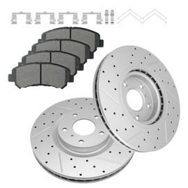 Fraxle Front Drilled & Slotted Disc Brake Rotors and Ceramic Brake Pads kit for Nissan Maxima V6 3.5L 2009 2010 2011 2012 2013 2014 2015 2016 2017