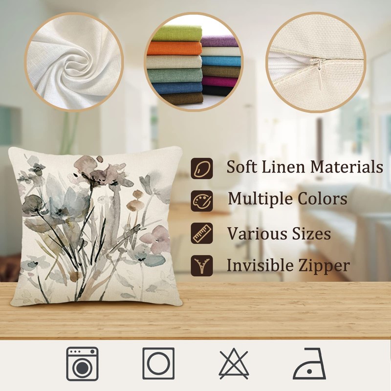 YCOLL Cushion Covers, Set of 4, Linen, Decorative, Geometric Pattern,