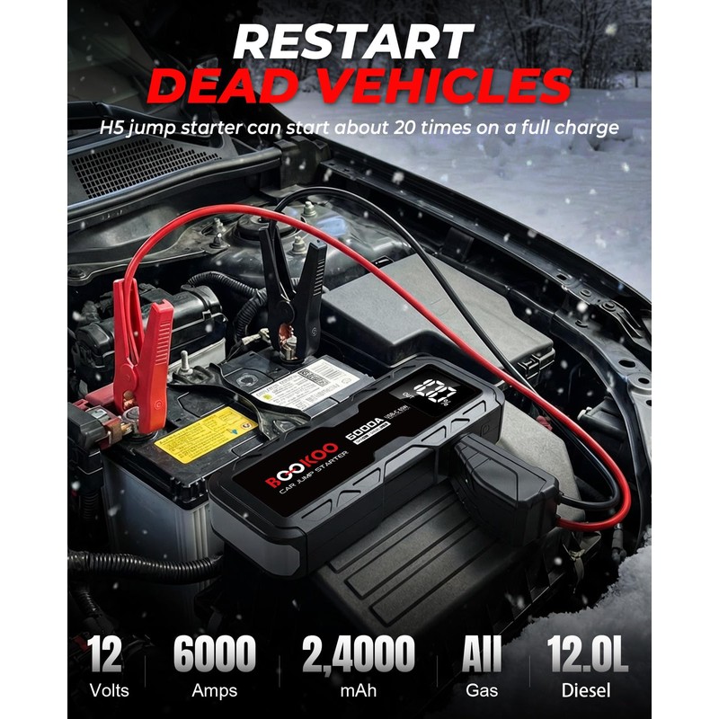 BOOKOO 6000A 12V Jump Starter for Car Boat Lawnmower
