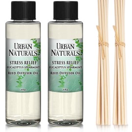 Urban Naturals Stress Relief Eucalyptus Spearmint Reed Diffuser Oil Refill | Fill Your own DIY Diffuser Bottle! Includes Replacement Reed Sticks, 4 oz (2 Pack)