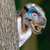 */ Mascarilla Bucal Móvil Dinosaurio Velociraptor Color Azul
