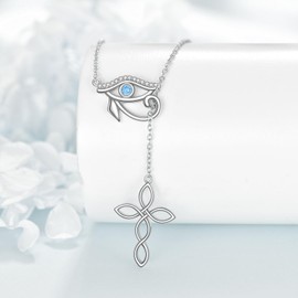 YAFEINI Eye of Horus Necklace Sterling Silver Cross Necklace Eye of Horus Pendant Y-shaped Necklace Eye of Horus Jewellry Birthday Gifts for Women