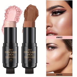 2 Pcs 3-in-1 Cream Blush Contour Highlighter Stick For Cheeks Eyes Lips Lightweight DewyFinish Blush Stick Waterproof Long Lasting Contour Stick Trio Wand Face Makeup SetFor Girls And Women,Valentine's Day Gift - Color: 2#+5#