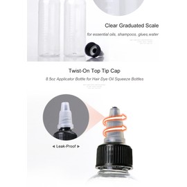 snookipy Hair Oiling Applicator Bottle, Applicator Bottle for Hair Dye and Oiling 4 pack with Graduated Scale, 2 pack Twist-on Tip cap and 2 pack Root Comb