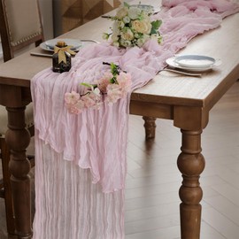 WAITER TREE Cheesecloth Table Runner Boho Gauze Long Rustic Sheer Pink Table Runners for baby Bridal shower Wedding Birthday Party decorations 90 x 300 cm 2pcs