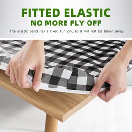 Picnic Table Cover with Bench Covers Fitted Table Clothes for 6 Foot Rectangle Tables Vinyl Flannel Backing with Elastic Edge -for Outdoor/Indoor Party&Dining(30x72 Inch,3-Pieces, Black Plaid)