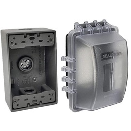 Sealproof 1-Gang Weatherproof Exterior in Use Outlet Cover and Box Kit - Metallic Electrical Outlet Box and UL Extra Duty, Lockable, in Use Outdoor Outlet Cover - Horizontal/Vertical Use
