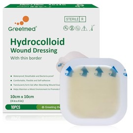 Greetmed Vendas hidrocoloides de 4" x 4" con borde fino, apósito hidrocoloide grande, autoadhesivo, impermeable, muy absorbente, para quemaduras, úlce