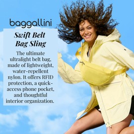 Baggallini Swift Belt Bag Sling Bag - Lightweight 12"x7" Crossbody Bag Fanny Pack Belt Bag w/RFID and Adjustable Strap