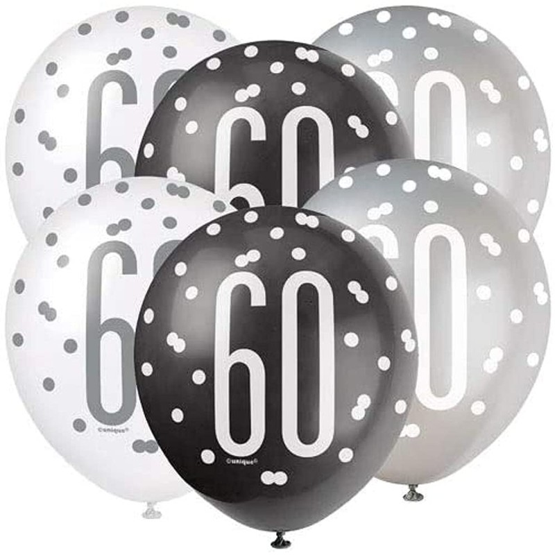 Dazzling 60th Glitz Black, Silver & White Premium Latex Balloons