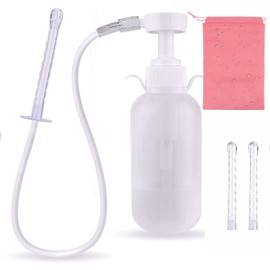 Enema, Cleansing, Cleansing, Enema Equipment, Backflow Prevention, Cleansing Pump, Multi-Purpose Washer, Unisex, Manual Pump, 10.1 fl oz (300 ml), 9 Hole Fountain, 23.6 inches (60 cm) Tube & 3 Replacement Nozzles, Includes 1 Dedicated Storage Bag