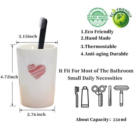 Kelake White Ceramic Tumbler Cup for Bathroom Toothpaste Toothbrush Holders Water Milk Drinks Cup 350 ml Bathroom Red Heart Couples Cup for Christmas Birthday