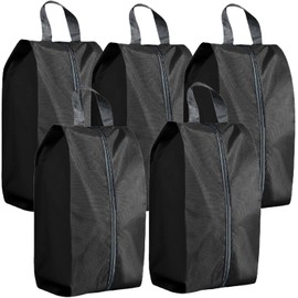 CJWLKJ 5Pcs XL Travel Shoe Bags Portable Travel Gifts Shoe Organizer with Zipper Closure, Waterproof Nylon Shoe Storage Organizer with Handle Travel Bags for Men and Women, Black