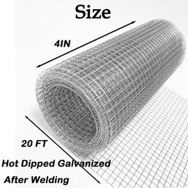 Hardware Cloth 1/4 inch 4inx20ft,Chicken Wire Mesh Fence,Galvanized After Welding 23 Gauge,Wire Mesh Roll Wire Cloth for Chicken Pen/Coop Fences, Garden Fences,Screen Meshs,Poultry Netting Cage