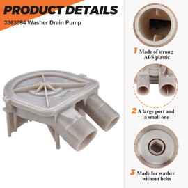 WP3363394 AP6008107 Parts Washer Pump - Exact fit Whirlpool Kenmore Washer Drain Pump LSW9750PQ3, 110.26812690, 110.28522701, LTE5243DQA, TAWS850PQ2, LSR7233EQ Water Pump etc.